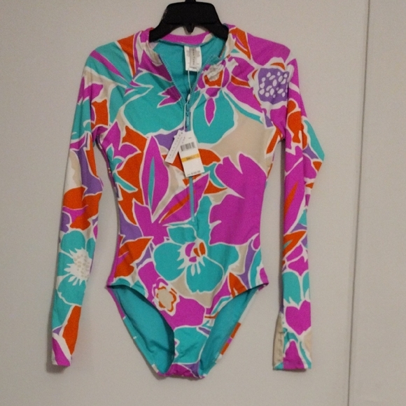 Trina Turk Other - Trina Turk Floral Zip-Front Swimsuit in Turquoise, Pink & Orange